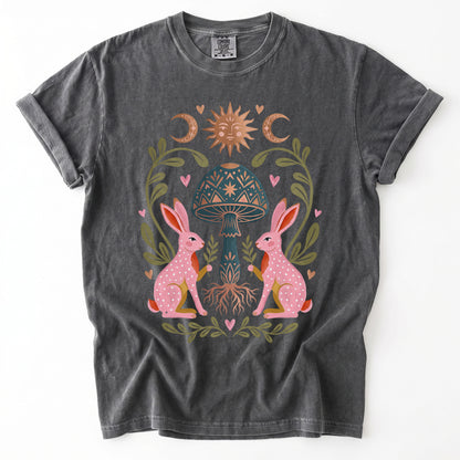 Enchanted Mushroom & Bunnies Vintage Washed T-Shirt
