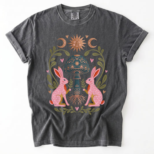 Enchanted Mushroom & Bunnies Vintage Washed T-Shirt