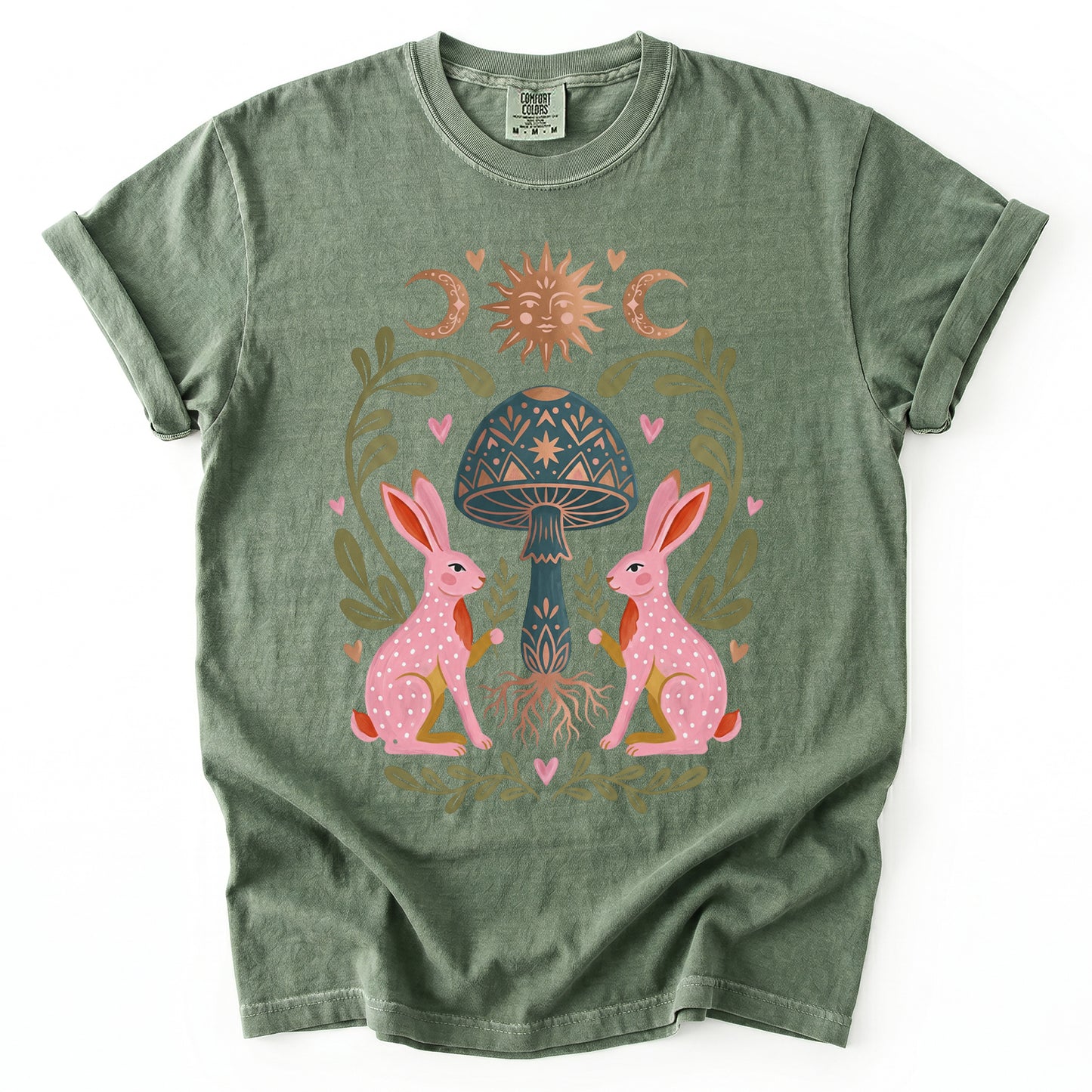 Enchanted Mushroom & Bunnies Vintage Washed T-Shirt