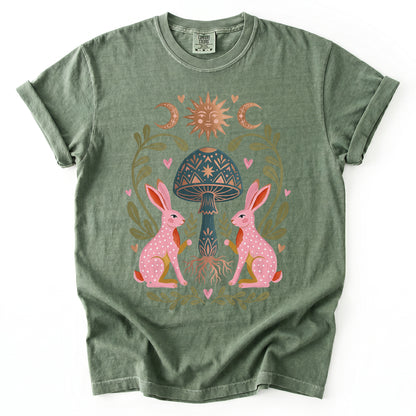 Enchanted Mushroom & Bunnies Vintage Washed T-Shirt