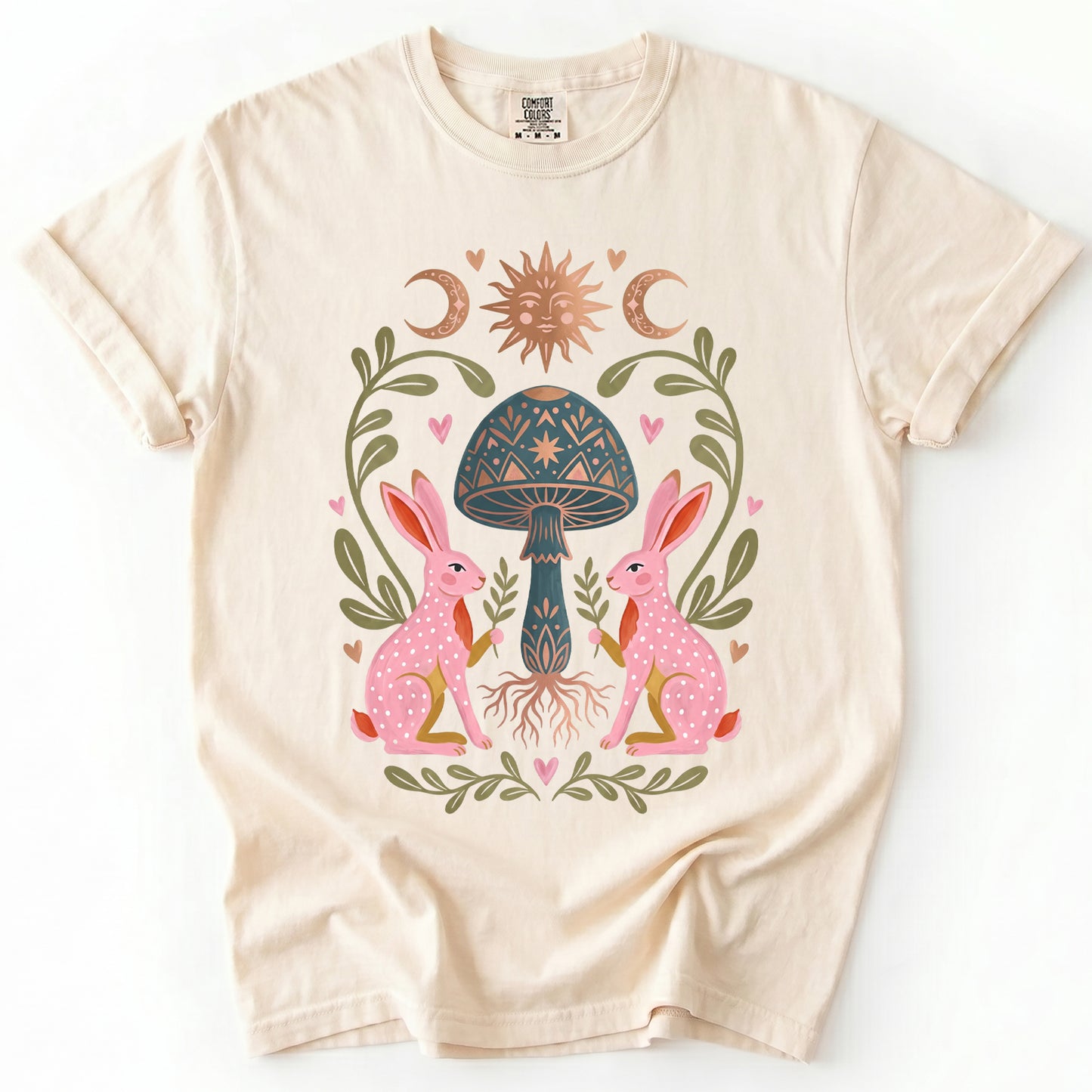 Enchanted Mushroom & Bunnies Vintage Washed T-Shirt