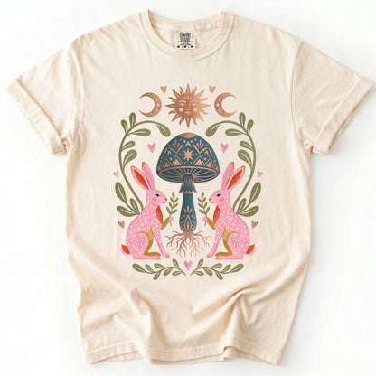 Enchanted Mushroom & Bunnies Vintage Washed T-Shirt