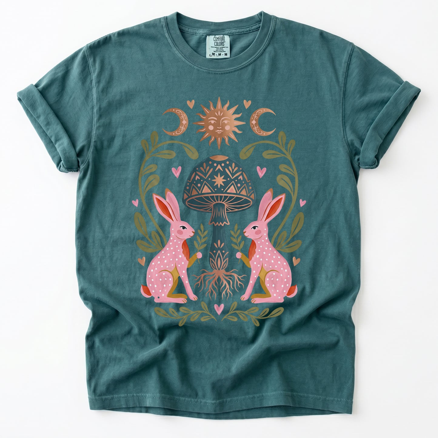 Enchanted Mushroom & Bunnies Vintage Washed T-Shirt