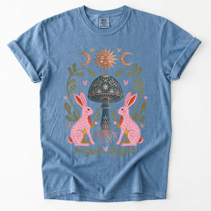 Enchanted Mushroom & Bunnies Vintage Washed T-Shirt