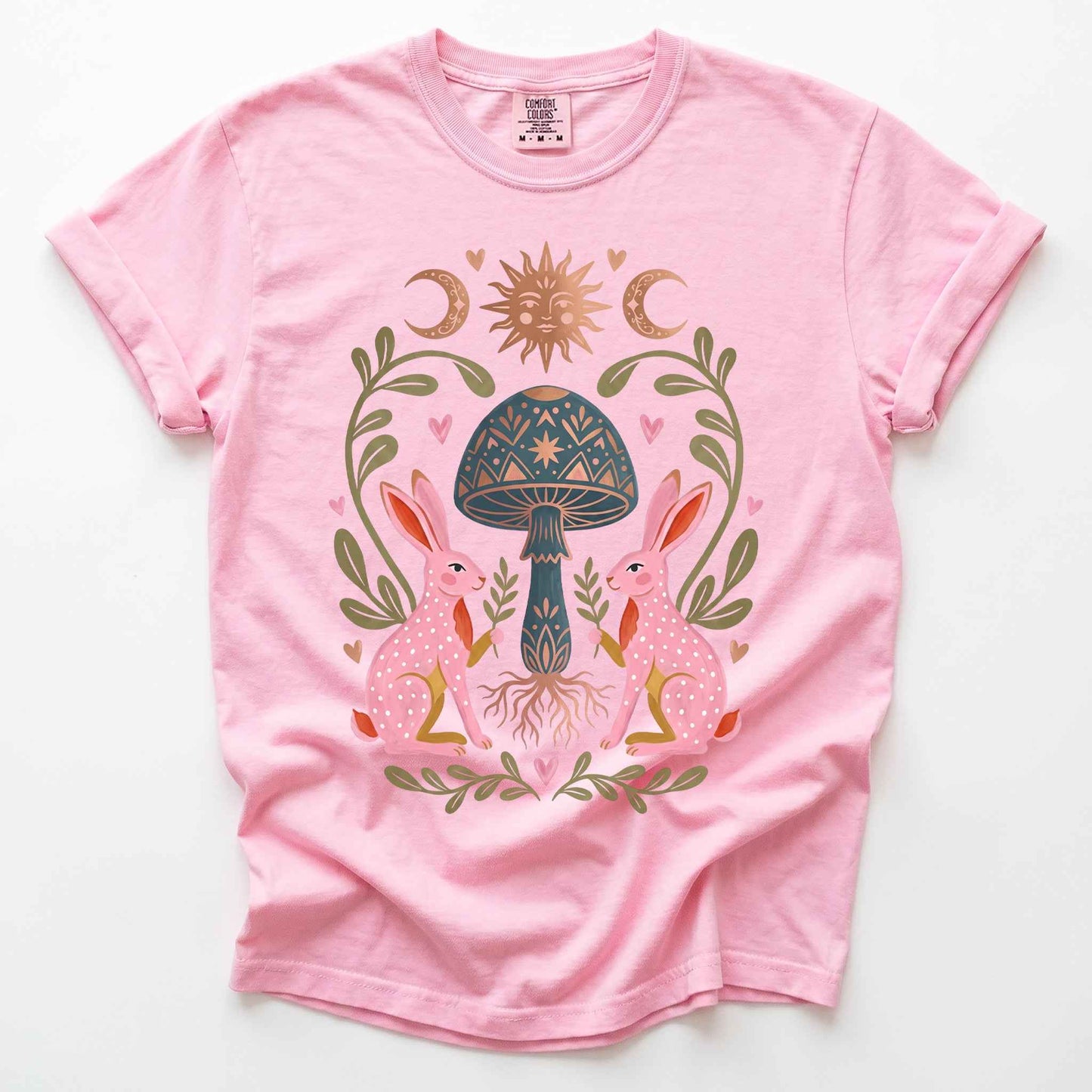Enchanted Mushroom & Bunnies Vintage Washed T-Shirt