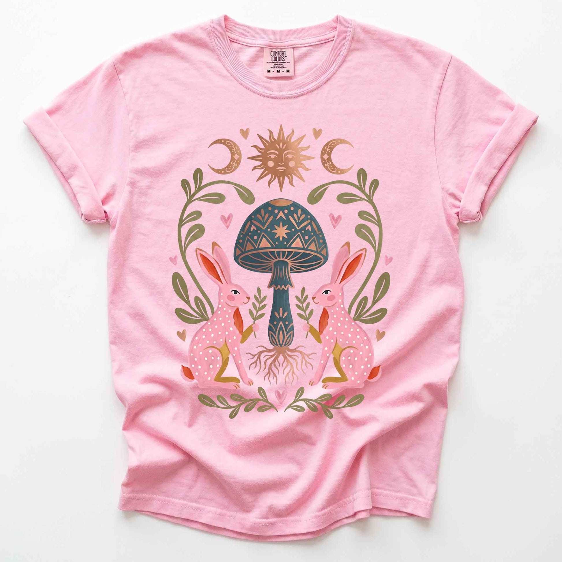 Enchanted Mushroom & Bunnies Vintage Washed T-Shirt