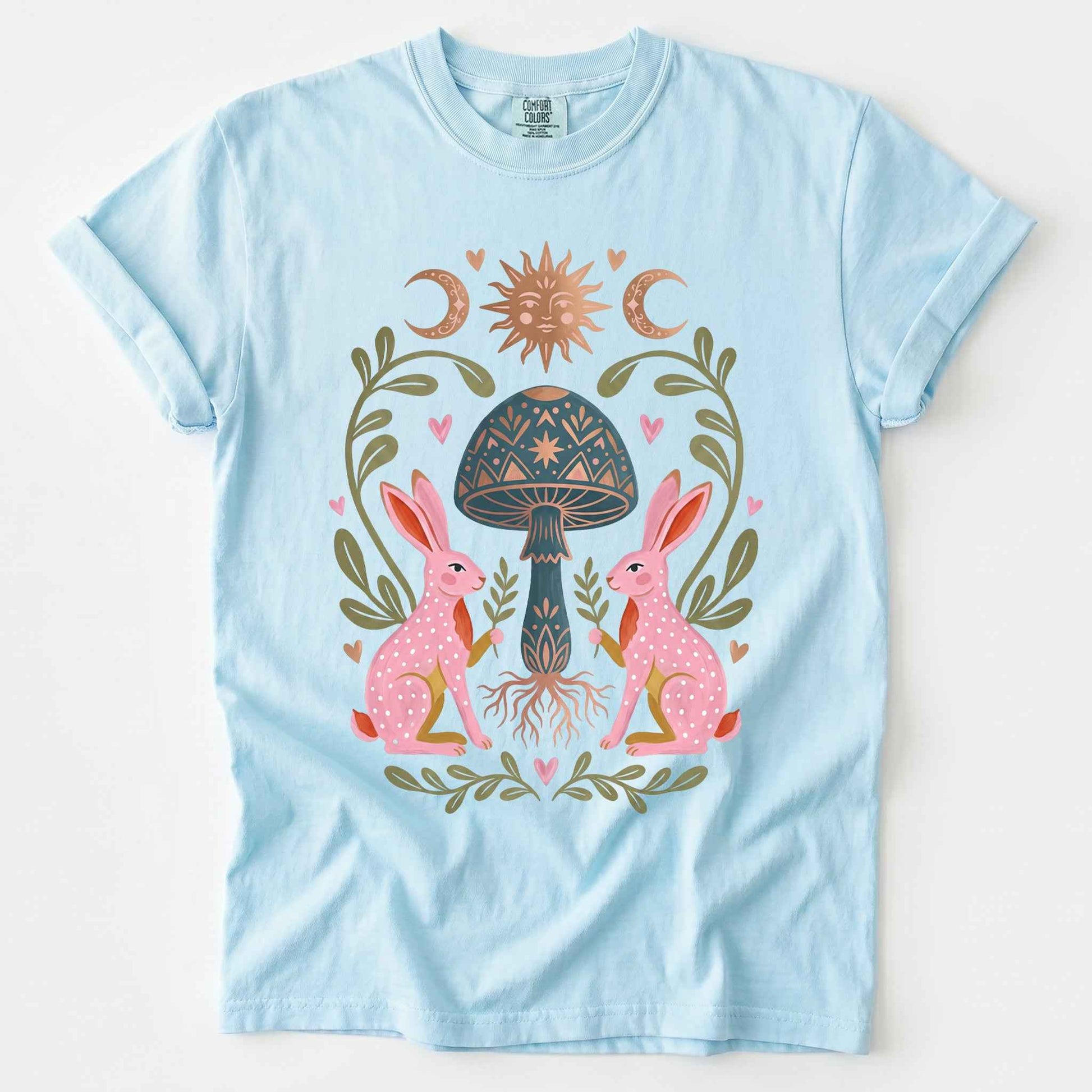 Enchanted Mushroom & Bunnies Vintage Washed T-Shirt
