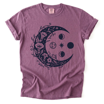 Floral Crescent Moon Vintage Washed T-Shirt