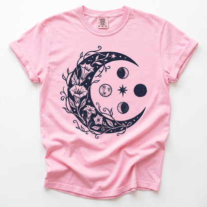 Floral Crescent Moon Vintage Washed T-Shirt