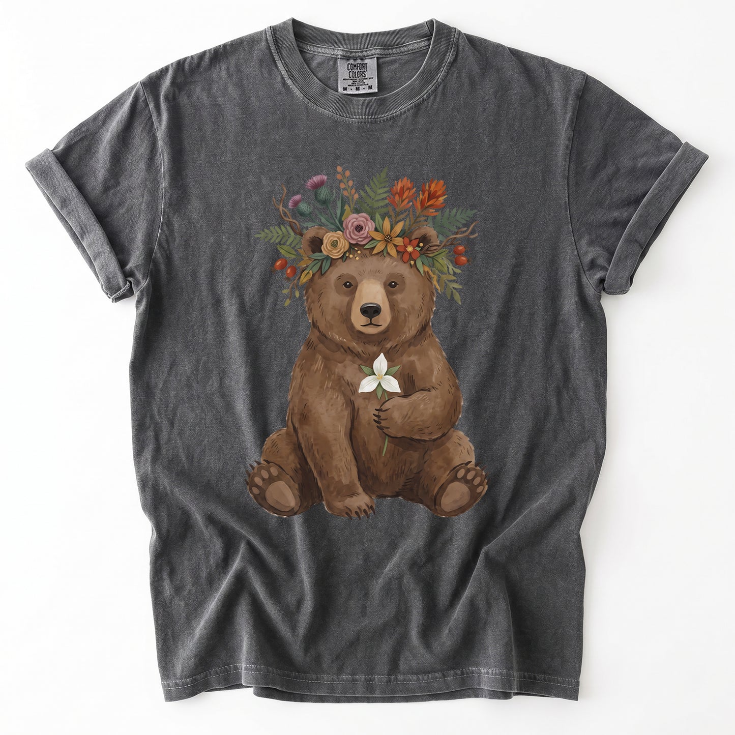 Floral Crown Bear Vintage Washed T-Shirt