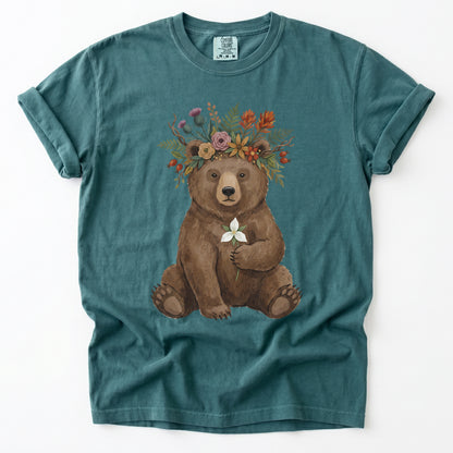Floral Crown Bear Vintage Washed T-Shirt