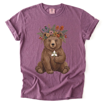 Floral Crown Bear Vintage Washed T-Shirt
