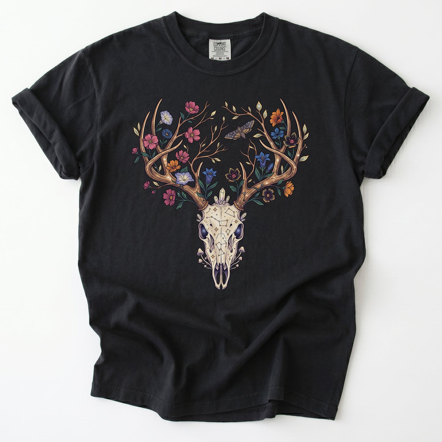 Floral Deer Skull Vintage Washed T-Shirt