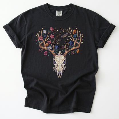Floral Deer Skull Vintage Washed T-Shirt