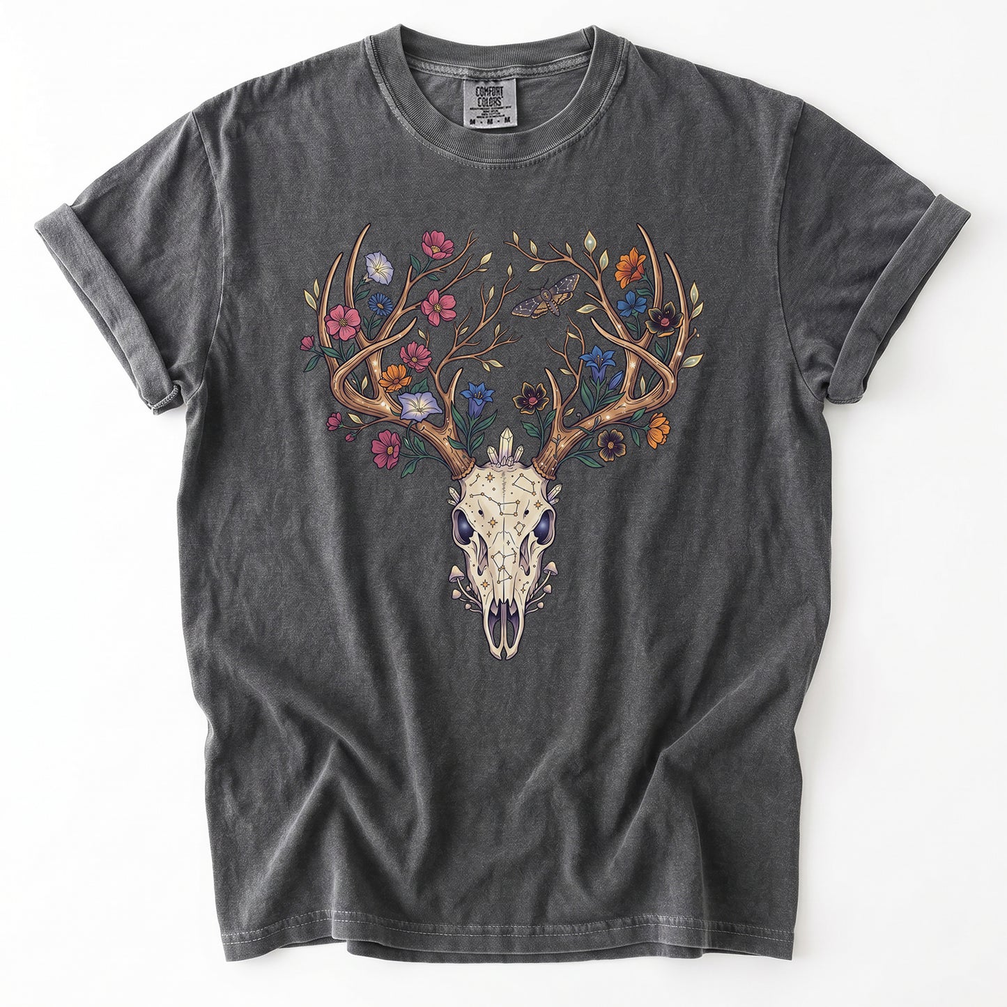 Floral Deer Skull Vintage Washed T-Shirt