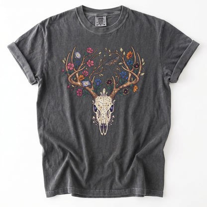 Floral Deer Skull Vintage Washed T-Shirt