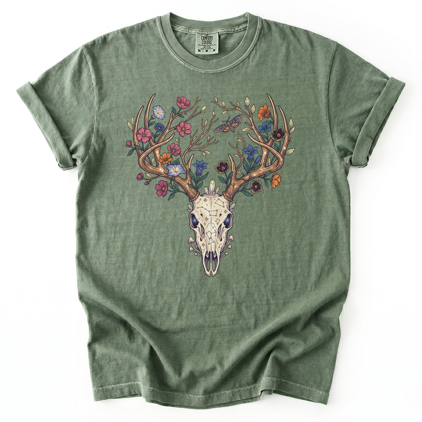 Floral Deer Skull Vintage Washed T-Shirt