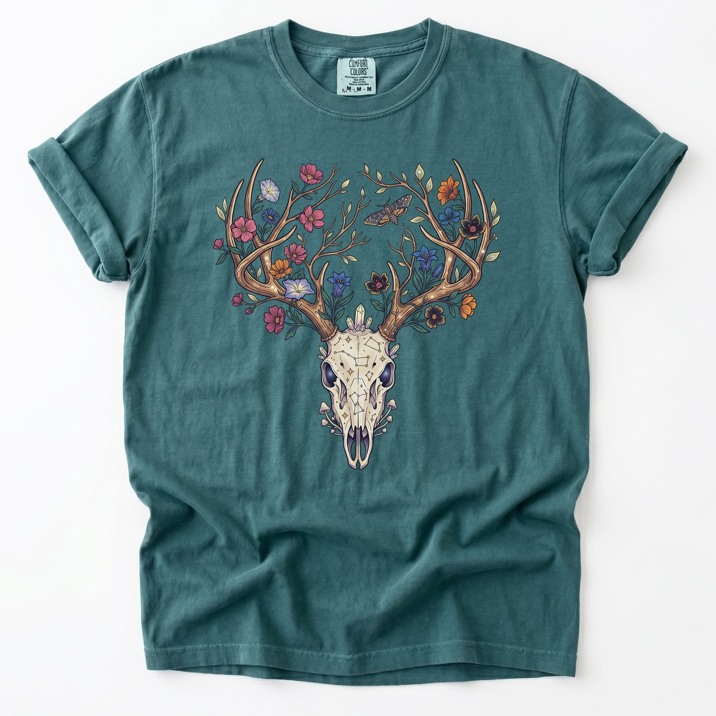 Floral Deer Skull Vintage Washed T-Shirt