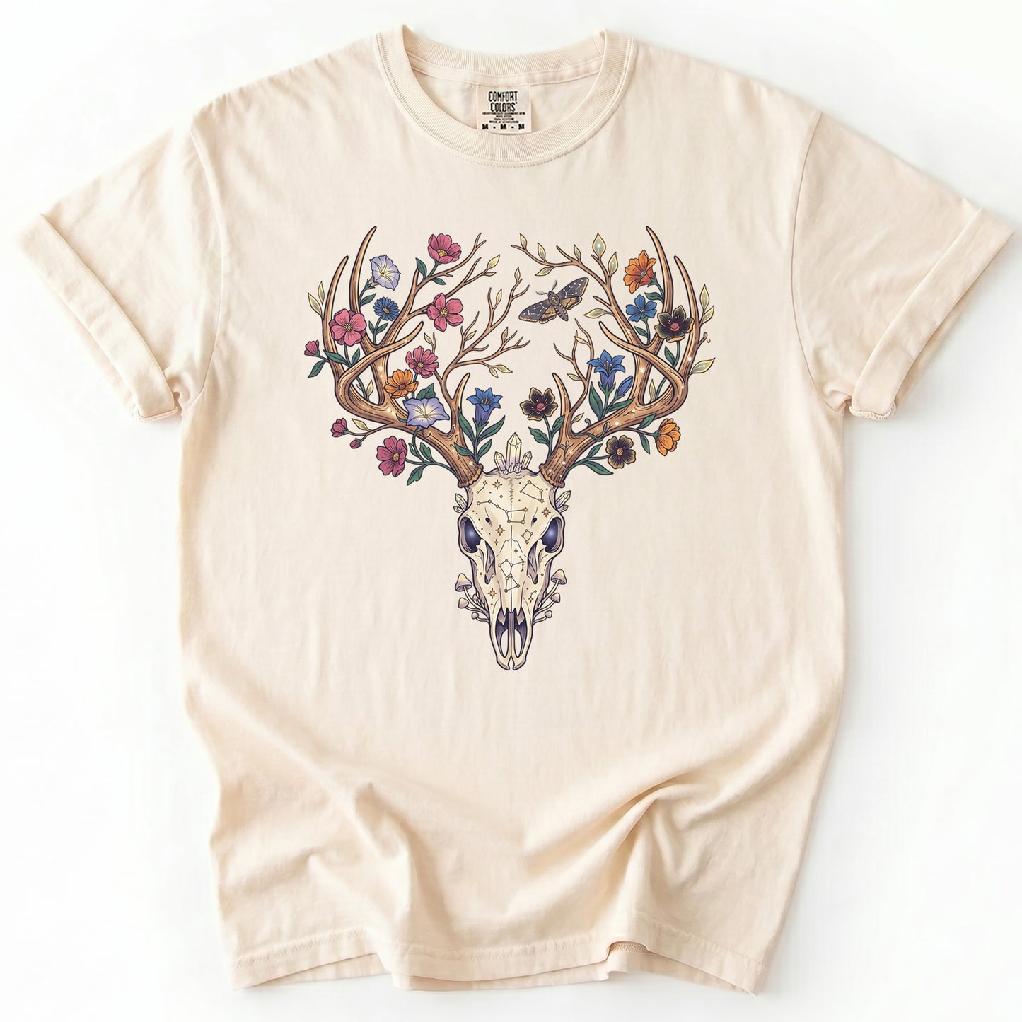 Floral Deer Skull Vintage Washed T-Shirt