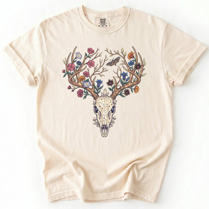 Floral Deer Skull Vintage Washed T-Shirt