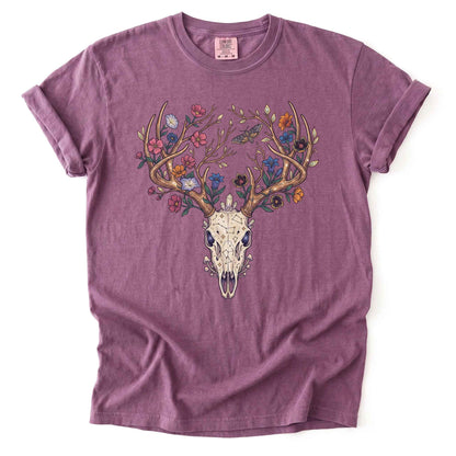 Floral Deer Skull Vintage Washed T-Shirt