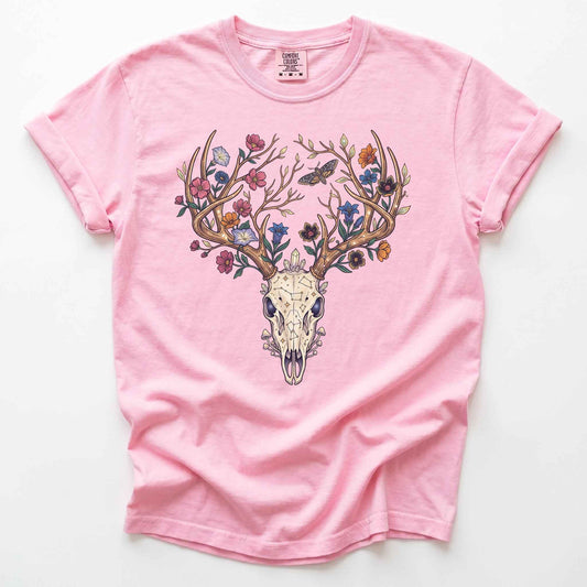 Floral Deer Skull Vintage Washed T-Shirt