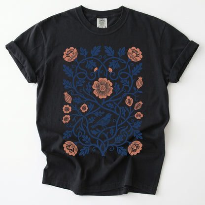 Floral Folk Art Bird Vintage Washed T-Shirt