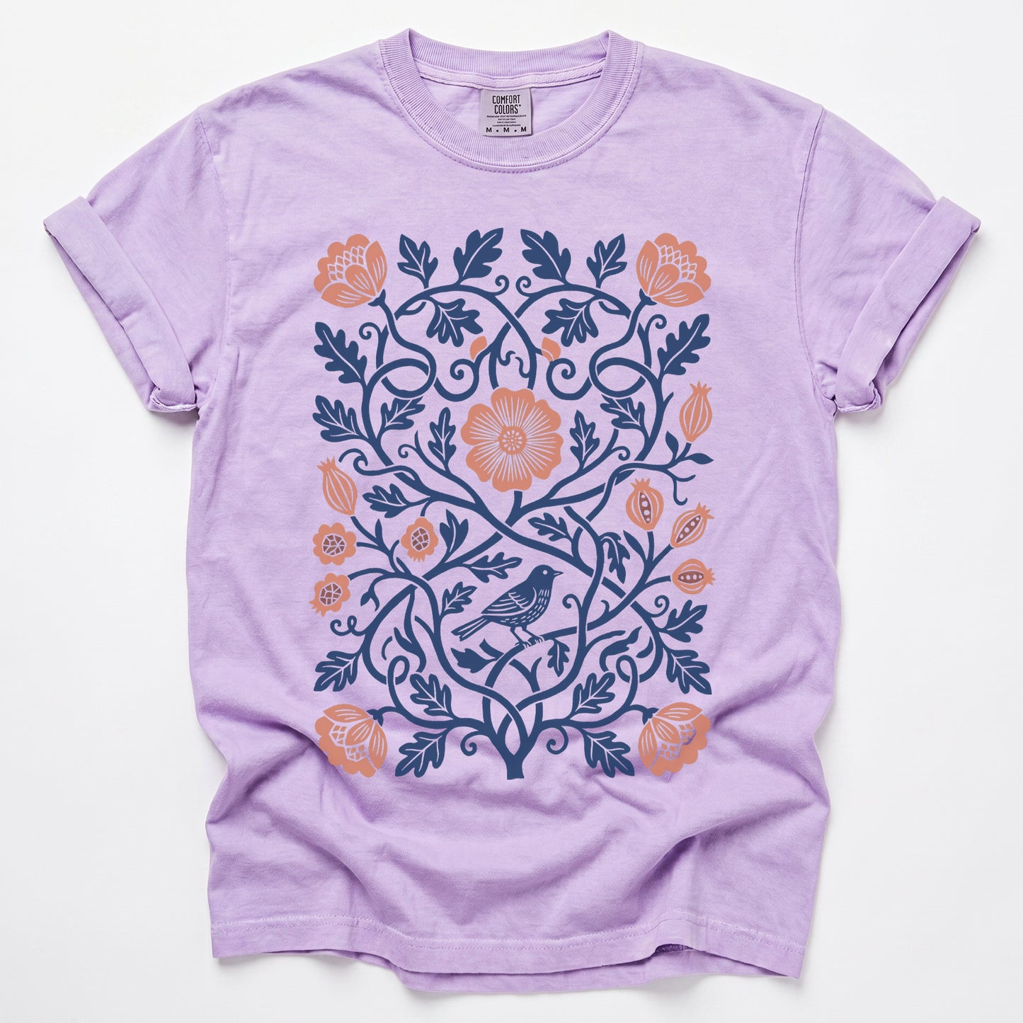 Floral Folk Art Bird Vintage Washed T-Shirt