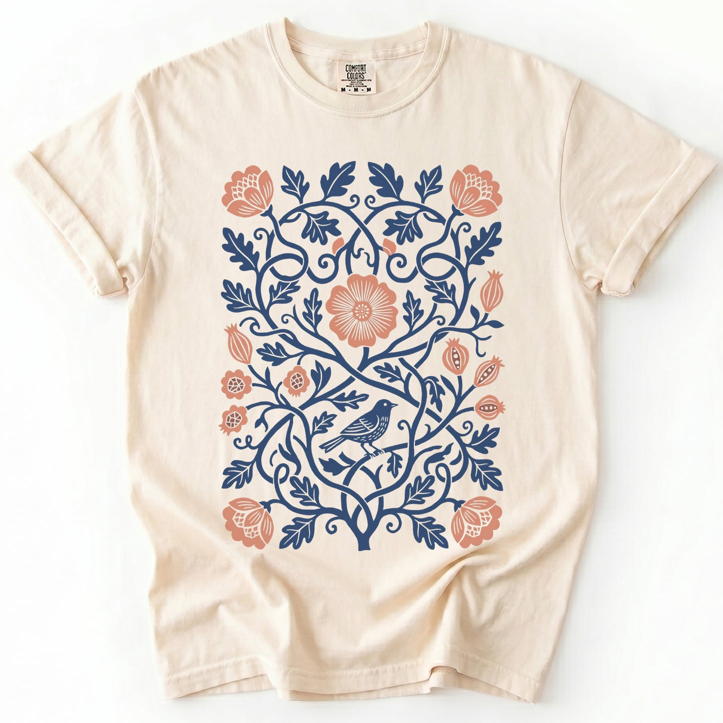 Floral Folk Art Bird Vintage Washed T-Shirt