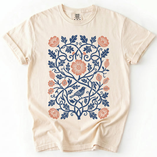 Floral Folk Art Bird Vintage Washed T-Shirt