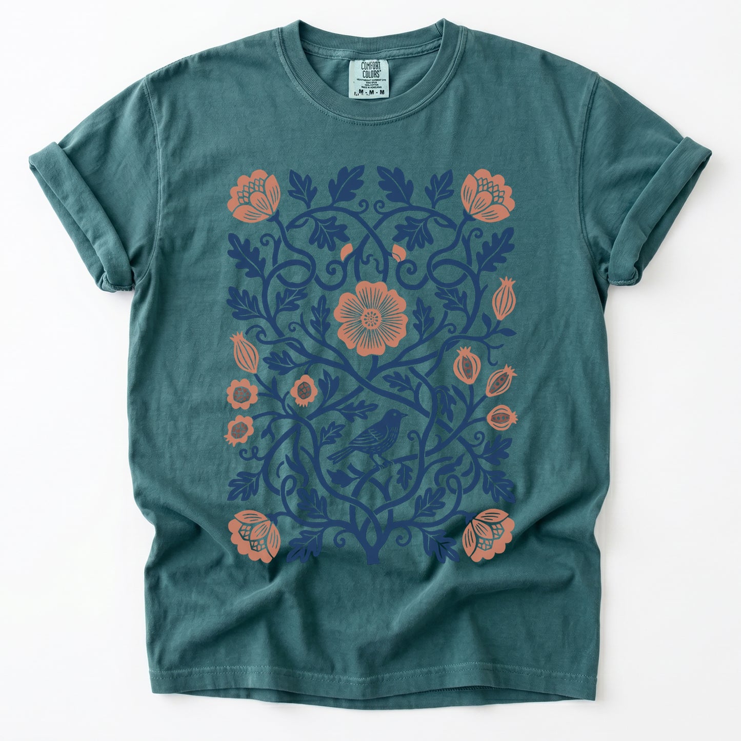 Floral Folk Art Bird Vintage Washed T-Shirt