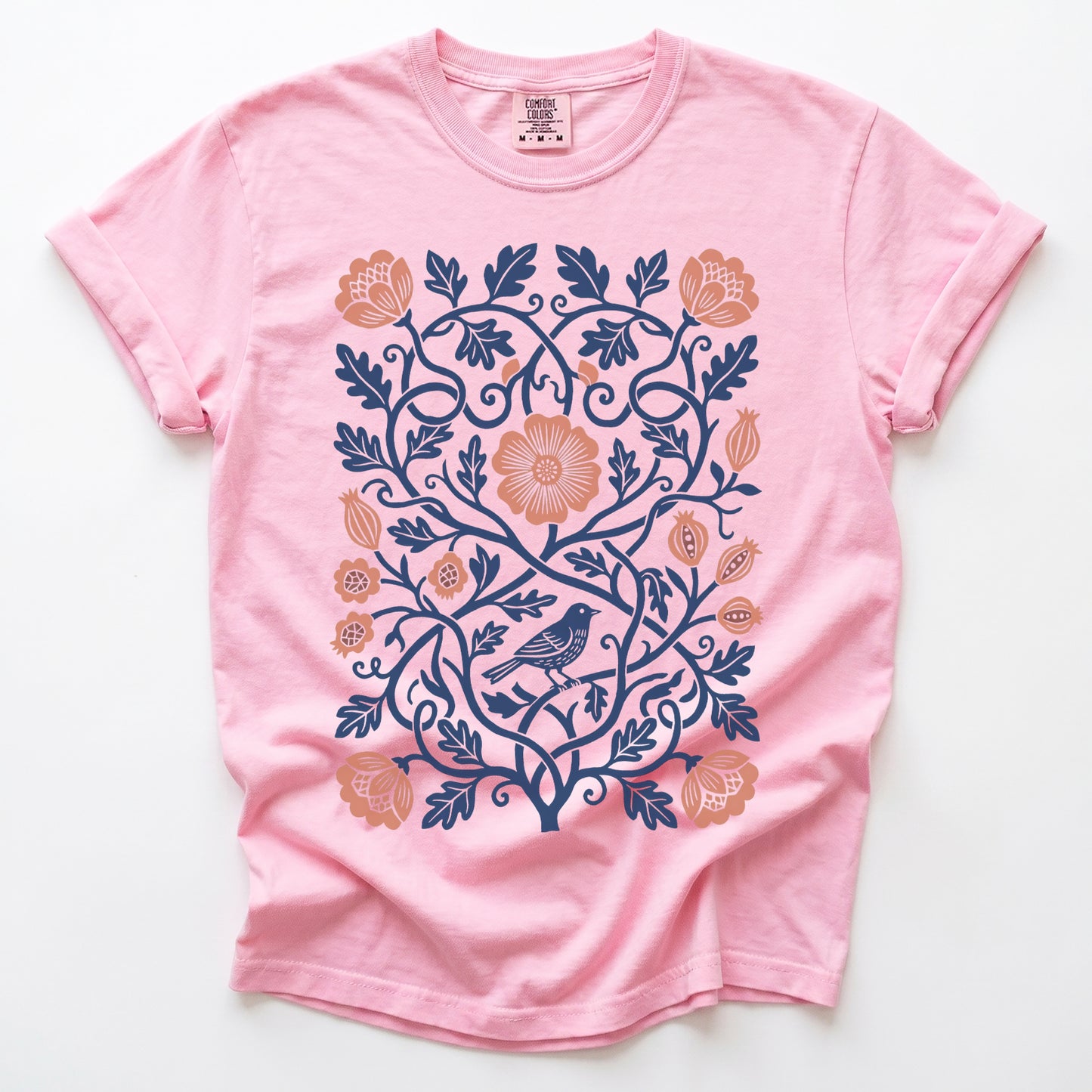 Floral Folk Art Bird Vintage Washed T-Shirt