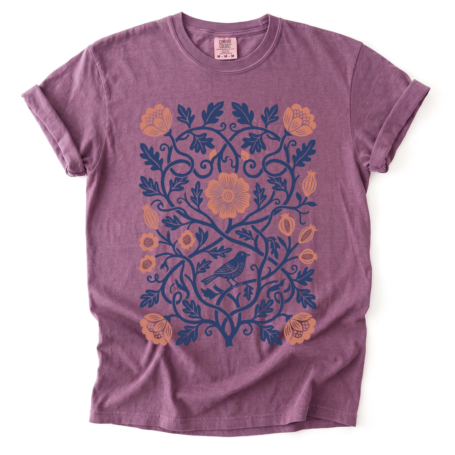 Floral Folk Art Bird Vintage Washed T-Shirt
