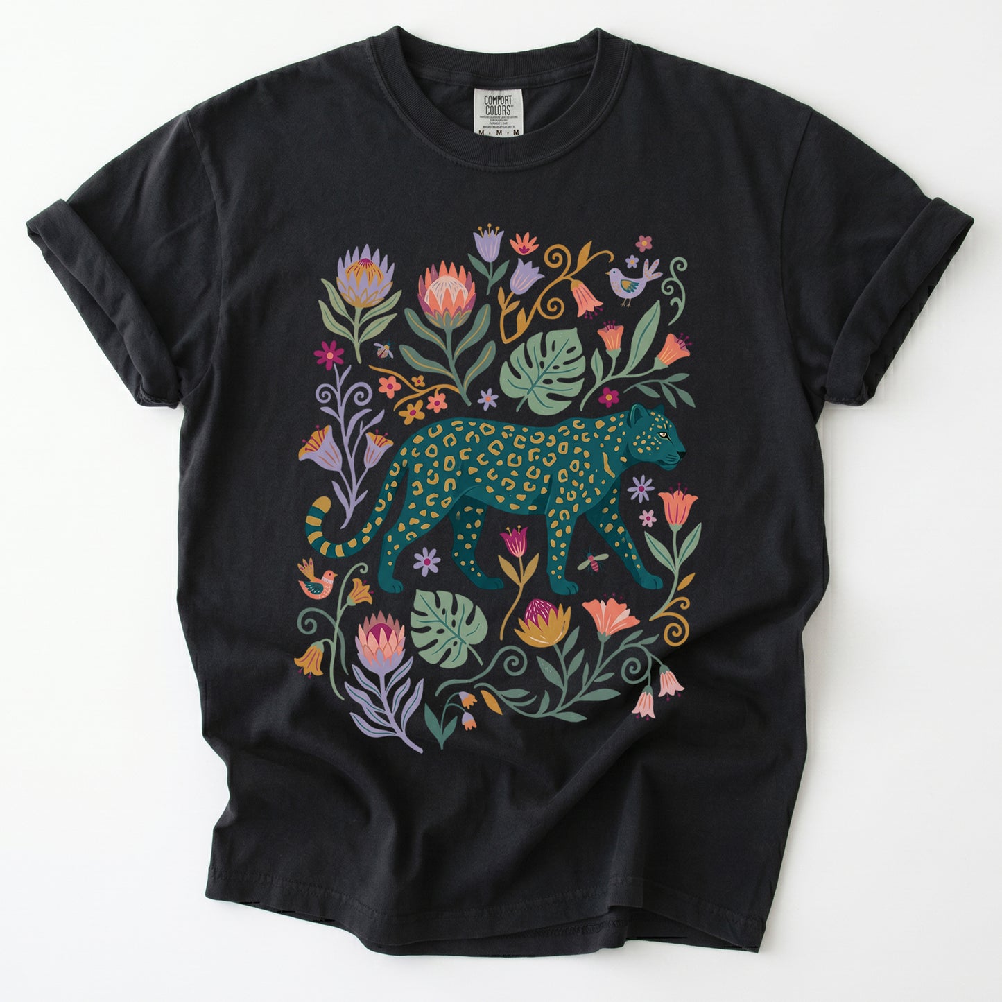 Whimsical Teal Leopard Vintage Washed T-Shirt