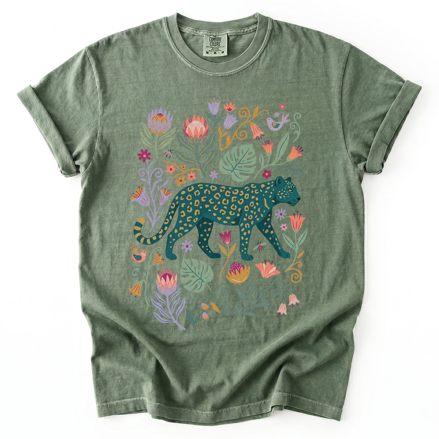 Whimsical Teal Leopard Vintage Washed T-Shirt