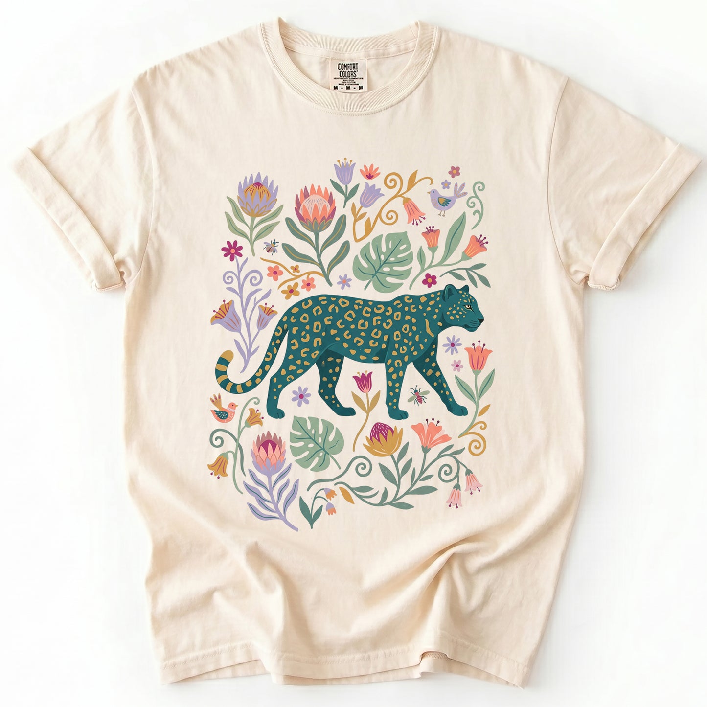 Whimsical Teal Leopard Vintage Washed T-Shirt