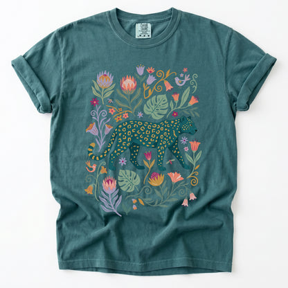 Whimsical Teal Leopard Vintage Washed T-Shirt
