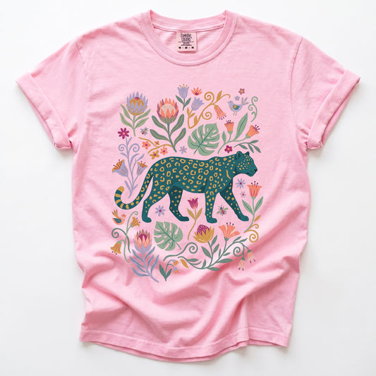 Whimsical Teal Leopard Vintage Washed T-Shirt