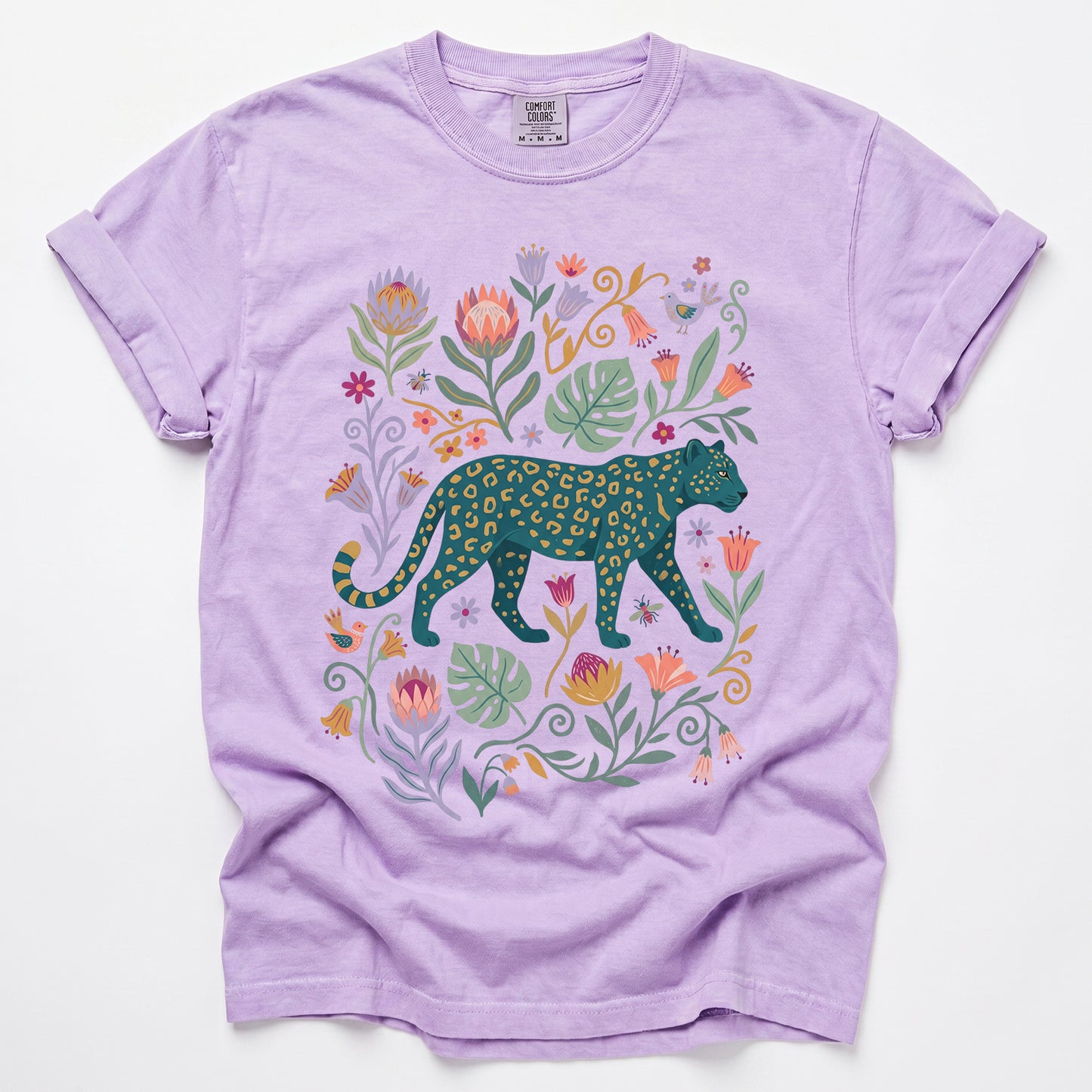 Whimsical Teal Leopard Vintage Washed T-Shirt