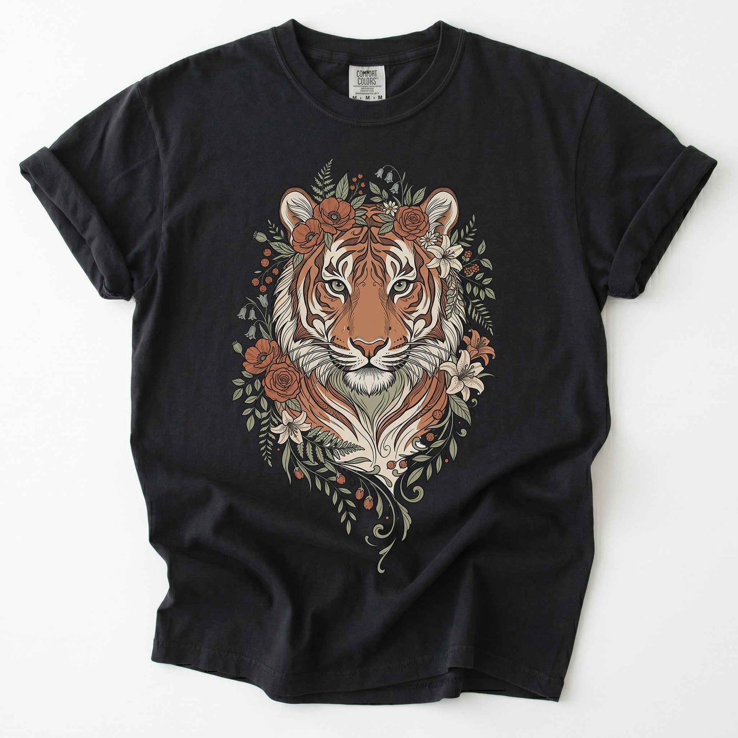 Majestic Floral Tiger Vintage Washed T-Shirt