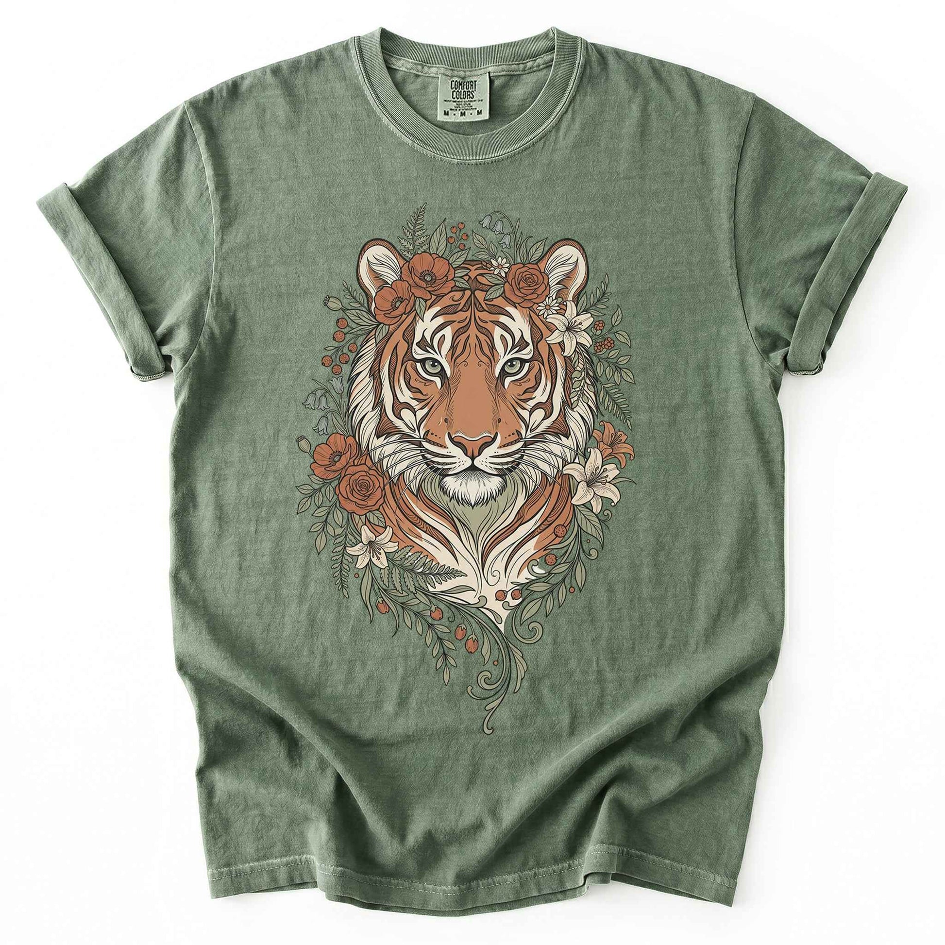 Majestic Floral Tiger Vintage Washed T-Shirt