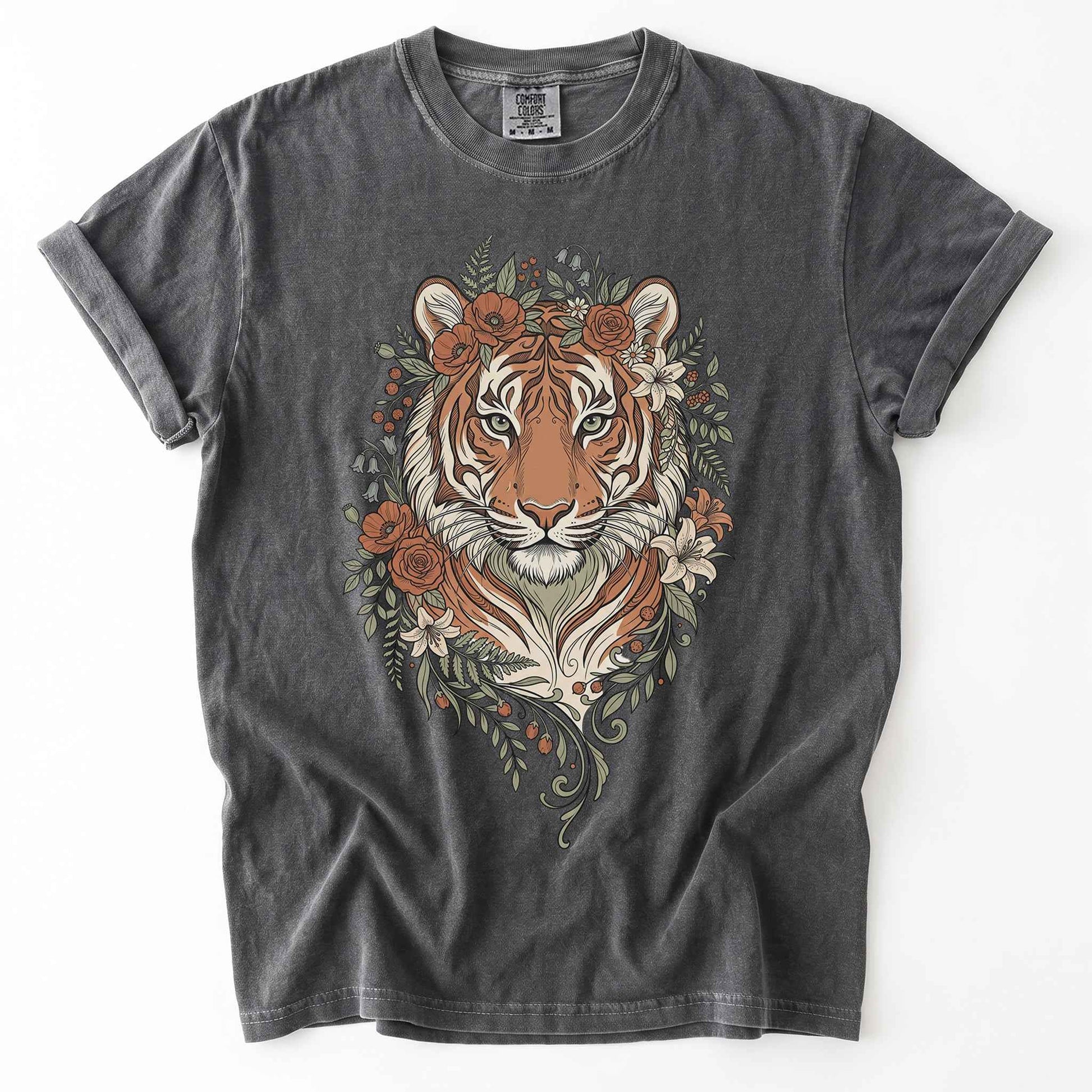 Majestic Floral Tiger Vintage Washed T-Shirt