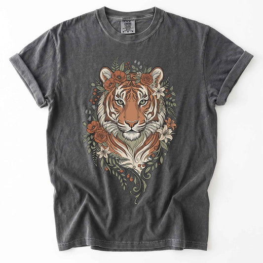Majestic Floral Tiger Vintage Washed T-Shirt