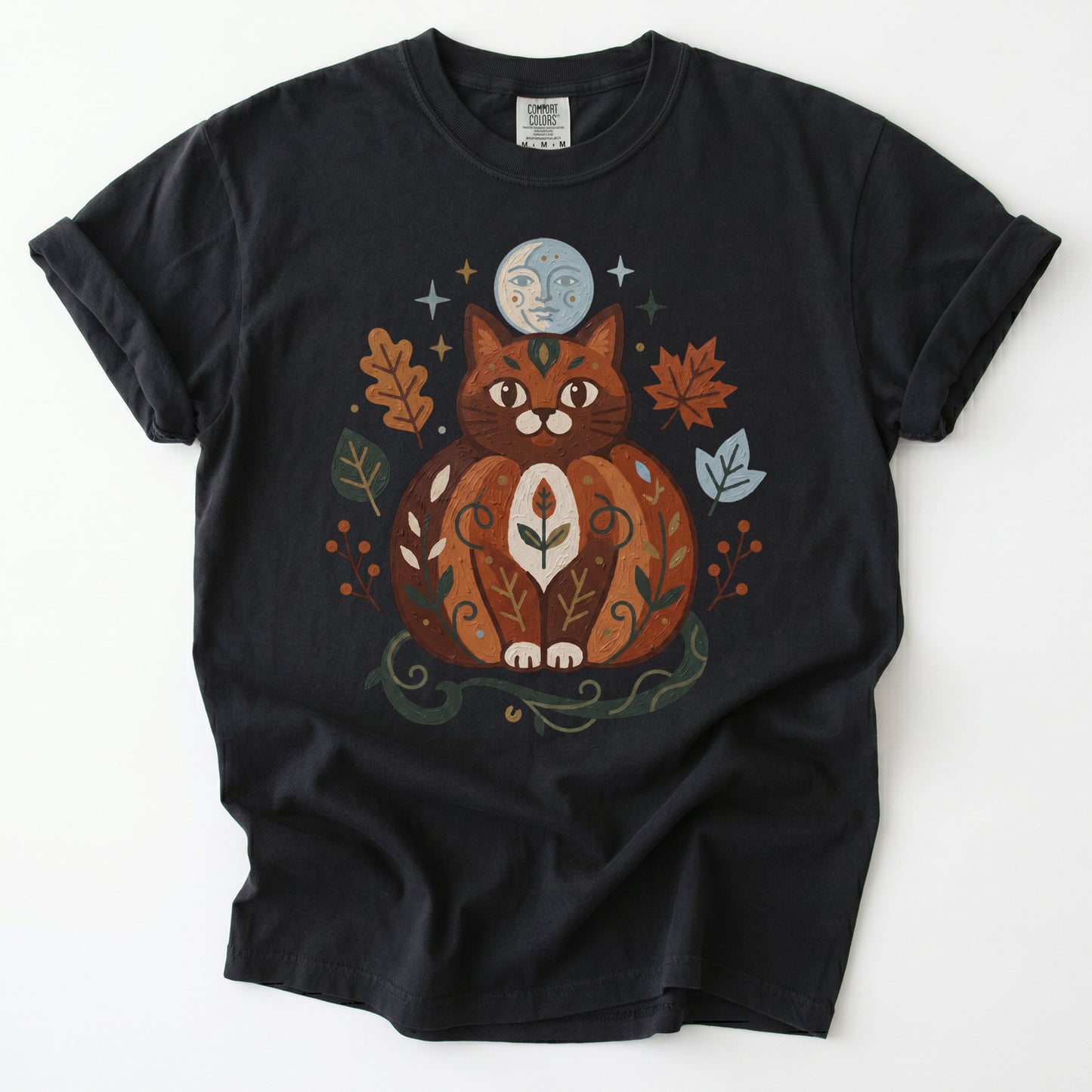Folk Art Autumn Cat Vintage Washed T-Shirt