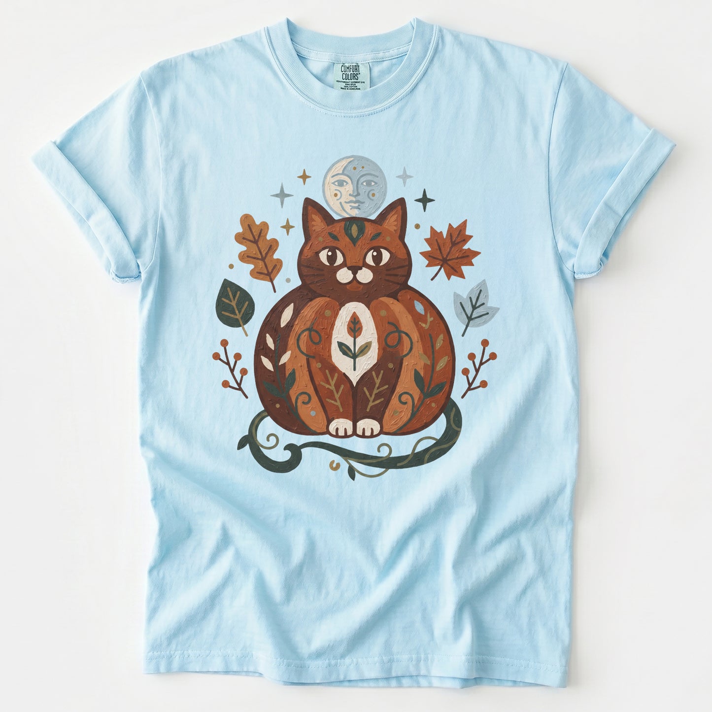 Folk Art Autumn Cat Vintage Washed T-Shirt