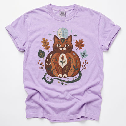 Folk Art Autumn Cat Vintage Washed T-Shirt