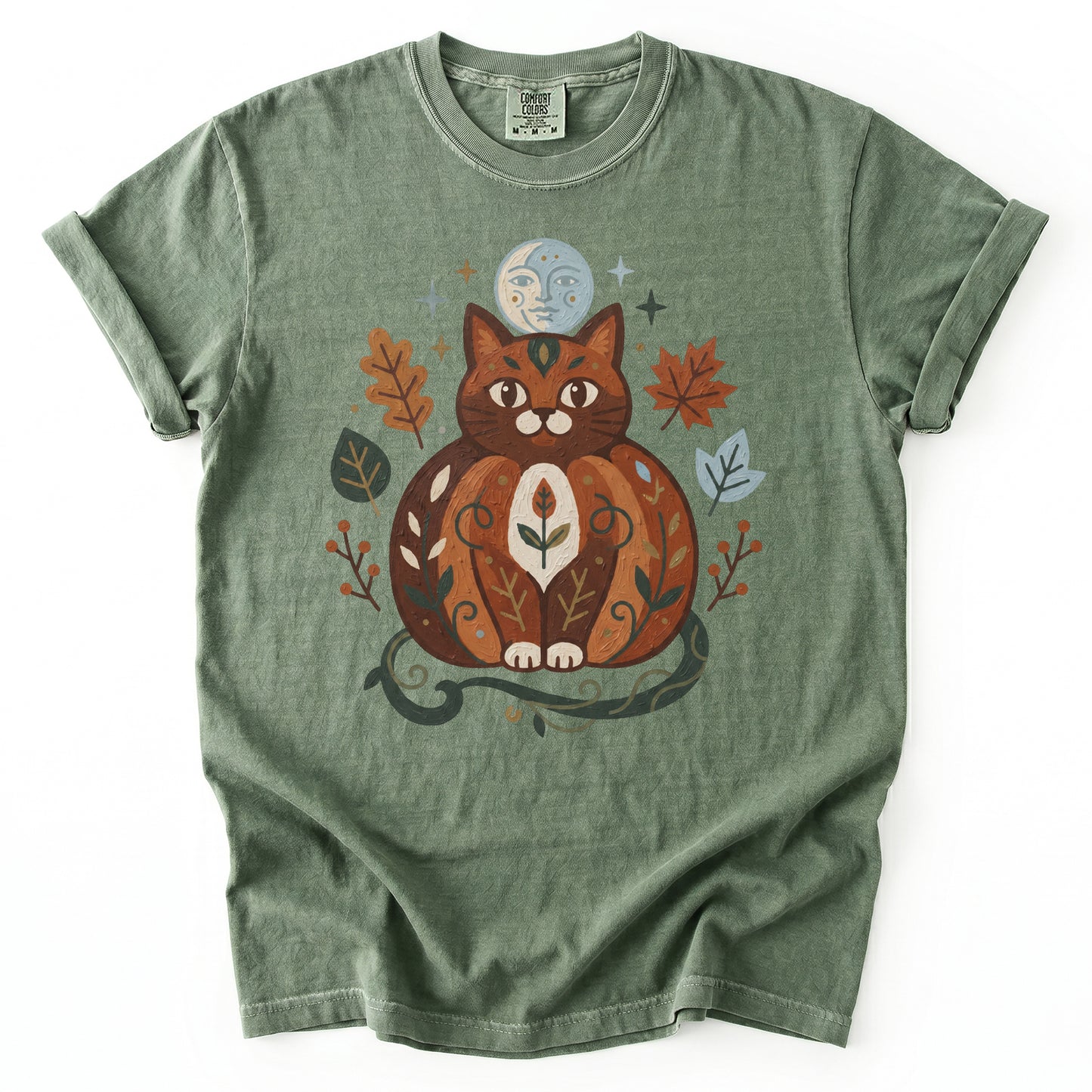 Folk Art Autumn Cat Vintage Washed T-Shirt