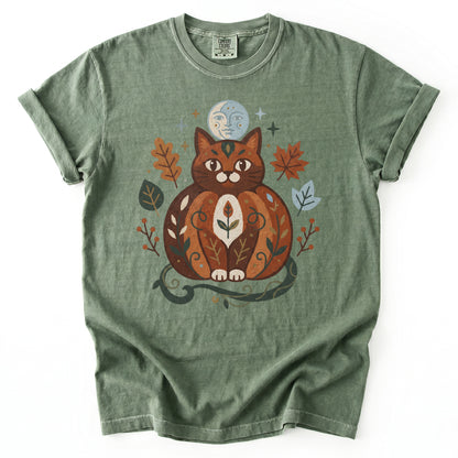 Folk Art Autumn Cat Vintage Washed T-Shirt