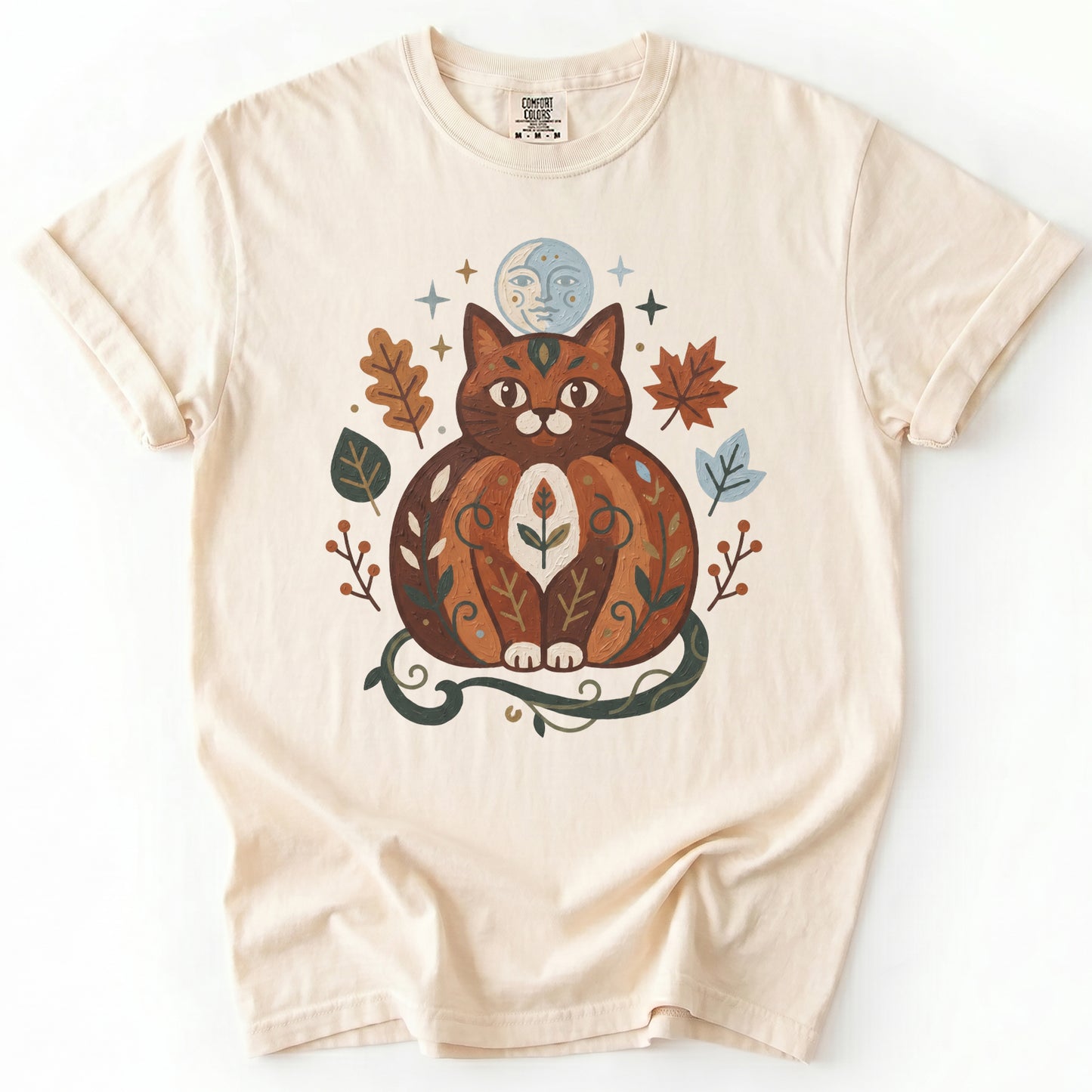 Folk Art Autumn Cat Vintage Washed T-Shirt
