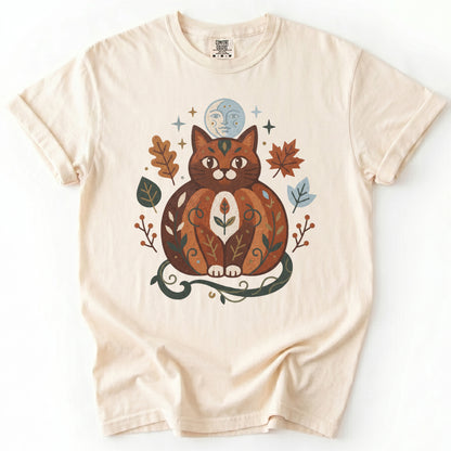 Folk Art Autumn Cat Vintage Washed T-Shirt